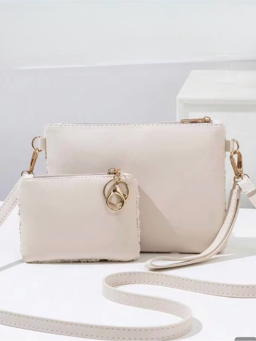 Women’s Crochet Crossbody Bag Set in Cream - Picture 2 of 2